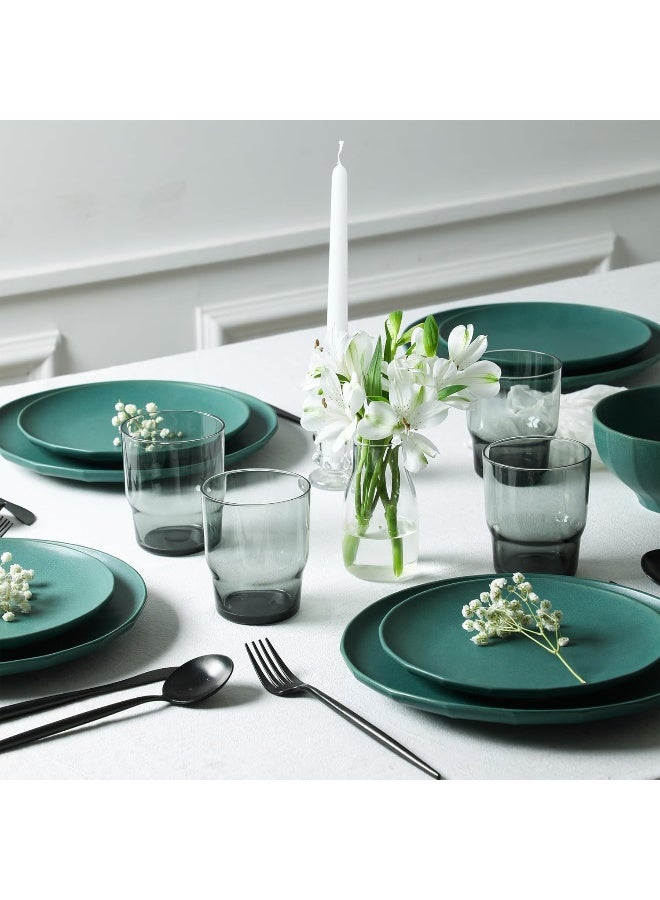 Stone Lain طقم أدوات المائدة من ستون لاين ريو من الخزف 16 قطعة - أطباق وأوعية - طقم أطباق خضراء لـ 4 أشخاص مع أكواب زجاجية شفافة مزخرفة - آمنة للاستخدام في الميكروويف وغسالة الصحون - Image 4