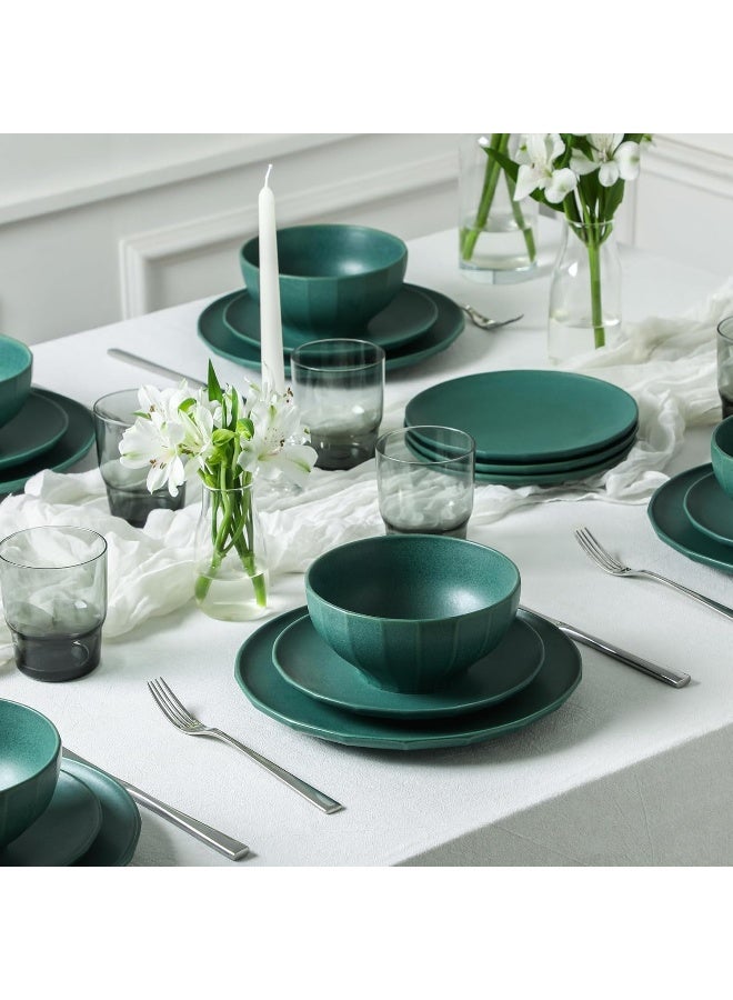 Stone Lain طقم أدوات المائدة من ستون لاين ريو من الخزف 16 قطعة - أطباق وأوعية - طقم أطباق خضراء لـ 4 أشخاص مع أكواب زجاجية شفافة مزخرفة - آمنة للاستخدام في الميكروويف وغسالة الصحون - Image 2