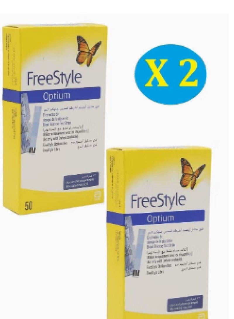 Abbott FreeStyle Optium Blood Glucose Meter Strips Set of 2 50 Pieces  - Image 1