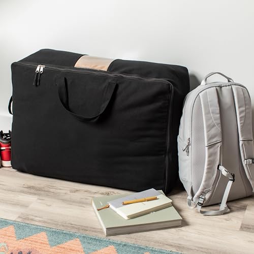 VeraMia Soft Canvas Storage Bags with Zipper. Thick Breathable, 2pc King/Queen Comforter Organizer. Four Carrying Handles and Window. Large 25x19x9in Bag for Sheets Blankets Bedding Pillows, Clothes (Black) - Image 2