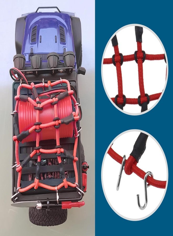 SING F LTD Remote Control Car Roof Cargo Net Compatible with Axial Gladiator Bronco 1/24 RC Crawler Elastic Car Accessories with Hooks 6.5 * 8CM, Red - Image 3