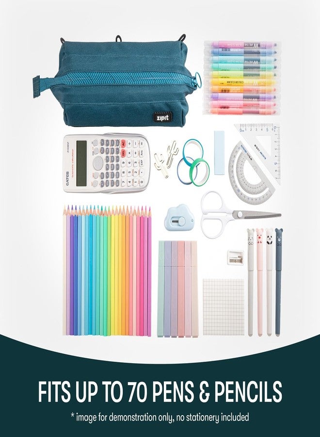 زيبيت مقلمة زيبت ليني، حقيبة بسحاب كبيرة السعة للمدرسة، حقيبة أدوات مكتبية للمراهقين والشباب والكبار، لون أزرق مخضر - Image 4