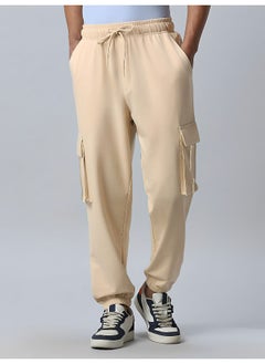 Maniac Mens Solid Beige Side Pockets Cotton Loosefit Cargo Pant  - Image 1