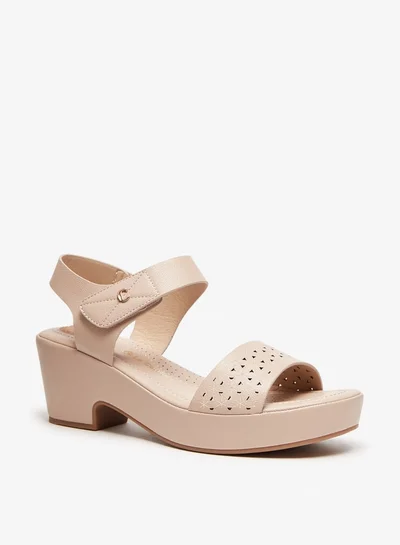 لو كونفورت Women's Lazer Cut Open Toe Sandals with Block Heel