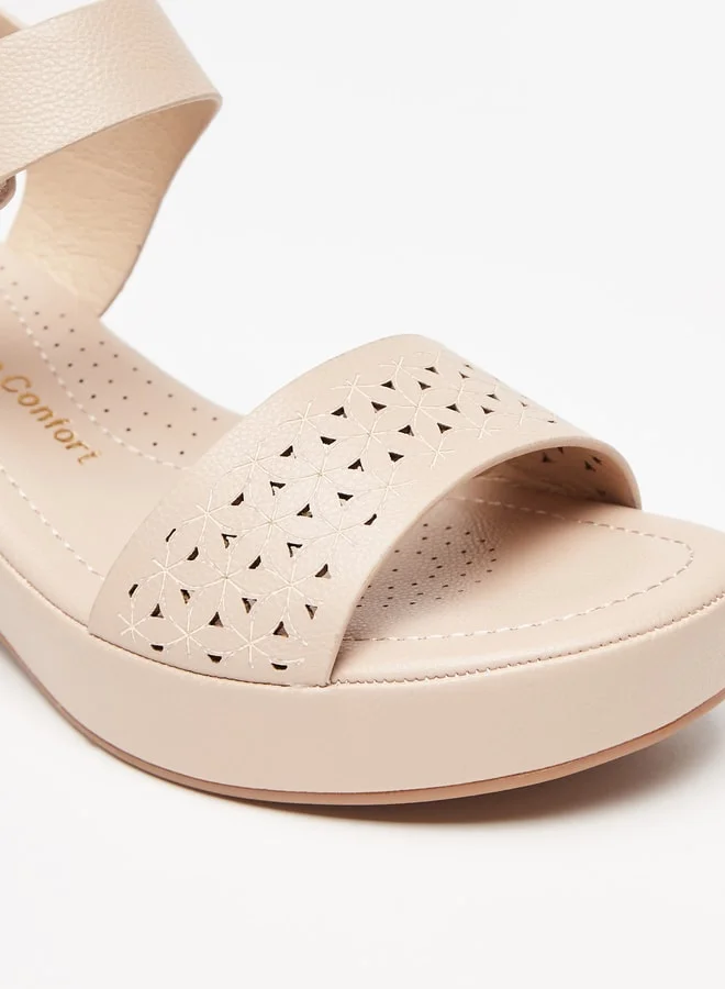 Le Confort Women's Lazer Cut Open Toe Sandals with Block Heel