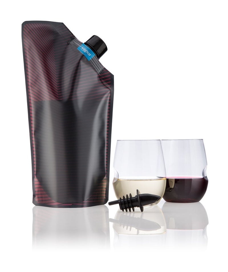 Vapur Collapsible Portable Wine Kit, Contains Discrete, Foldable 25 Ounce Wine Carrier With Pour Spout and 2 Lightweight, Shatterproof Wine Glasses, Maroon - Image 2