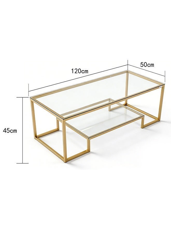 Migue home Modern Two Tier Glass Coffee Table for Living Room, Easy Assembly, 100cm L x 60cm W x 46cm H, Gold Color - Image 4