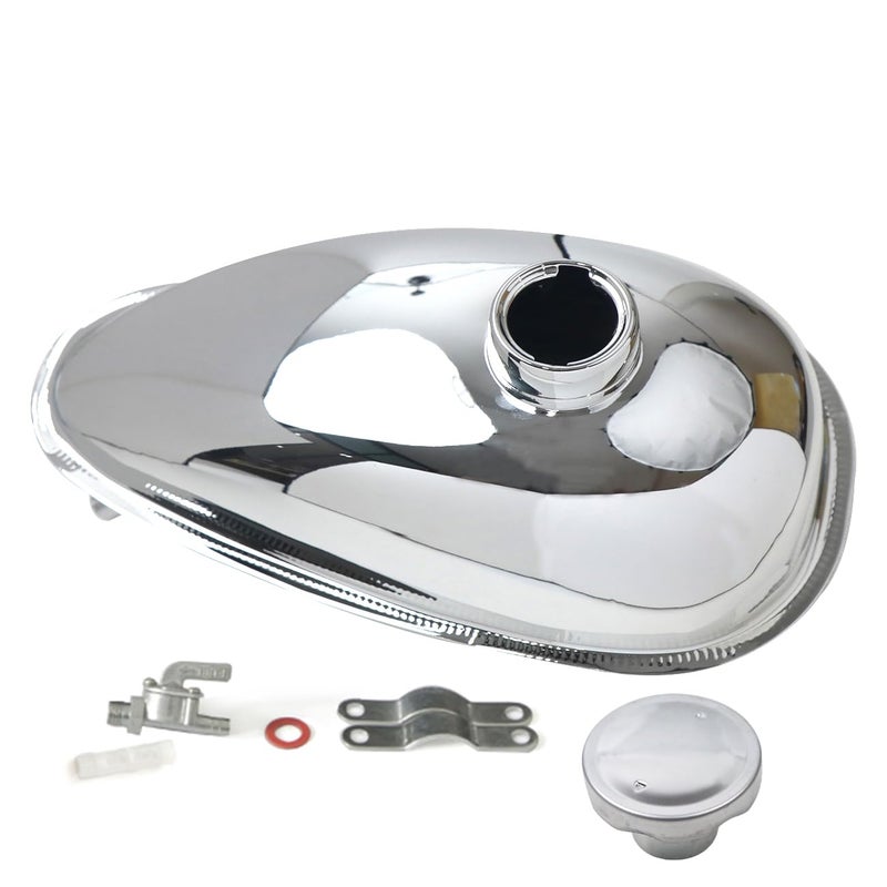 Upgraded 2L 053 GallonsMini Bike Gas Tank Fuel Tank Bright CoatingExternally Threaded With Cap Petcock For 49cc 60cc 66cc 80ccEngine Motorized Bicycle Silver