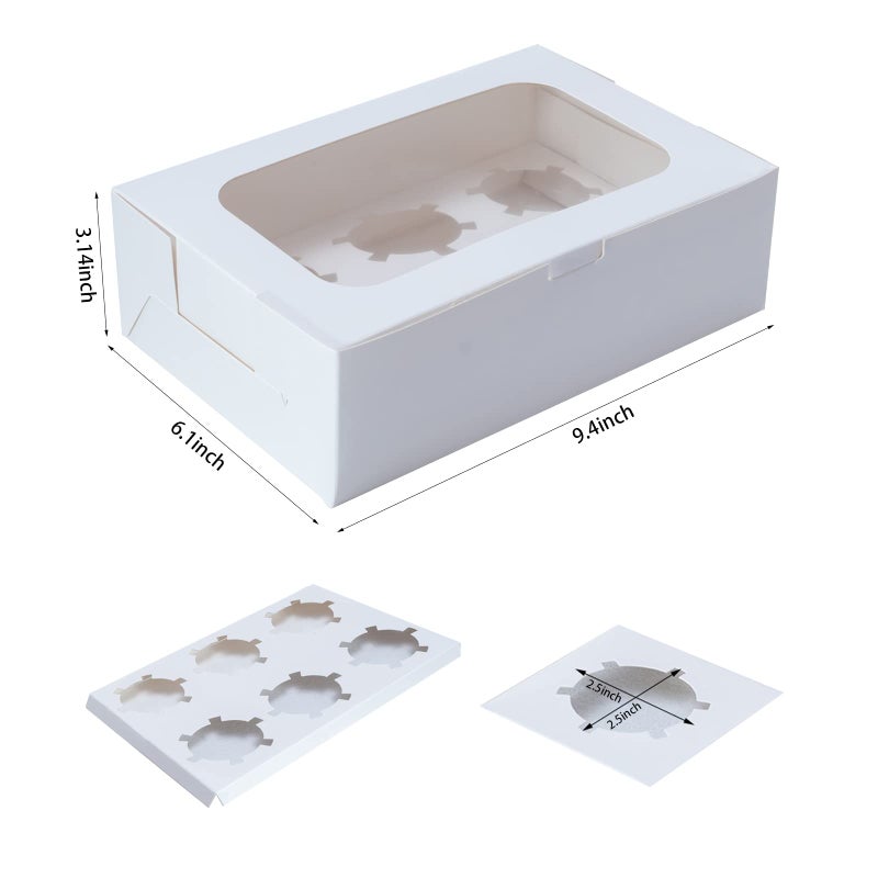 Yeplan 50 Packs Cupcake Boxes,9.4x6.1x3.14 Inches 6 Count Cupcake Box,White Cupcake Containers with Clear Window and Six Treat Holder,Pastry and Cookie Boxes,Bakery Boxes - Image 2