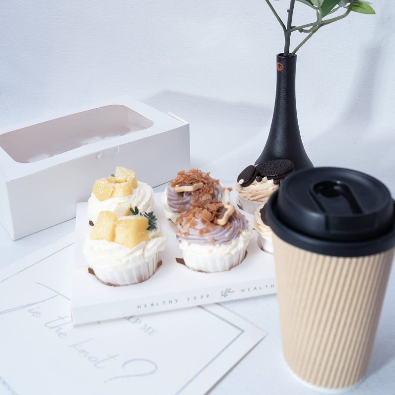 Yeplan 50 Packs Cupcake Boxes,9.4x6.1x3.14 Inches 6 Count Cupcake Box,White Cupcake Containers with Clear Window and Six Treat Holder,Pastry and Cookie Boxes,Bakery Boxes - Image 4