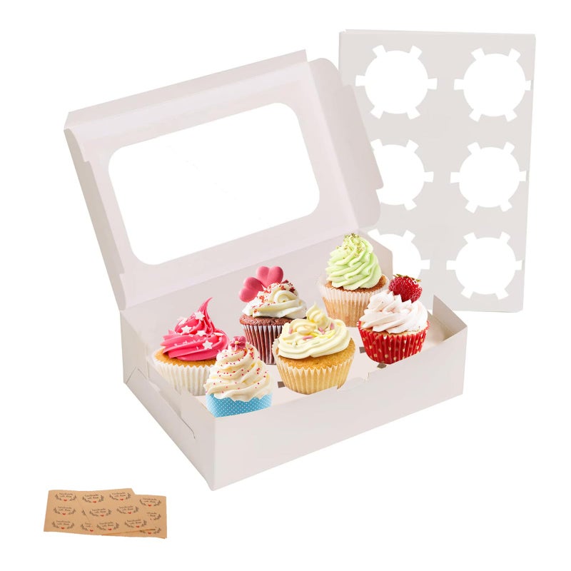 Yeplan 50 Packs Cupcake Boxes,9.4x6.1x3.14 Inches 6 Count Cupcake Box,White Cupcake Containers with Clear Window and Six Treat Holder,Pastry and Cookie Boxes,Bakery Boxes - Image 1