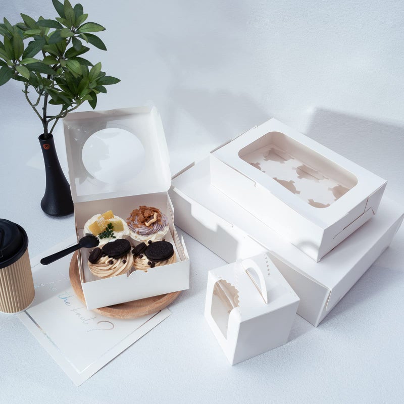 Yeplan 50 Packs Cupcake Boxes,9.4x6.1x3.14 Inches 6 Count Cupcake Box,White Cupcake Containers with Clear Window and Six Treat Holder,Pastry and Cookie Boxes,Bakery Boxes - Image 5