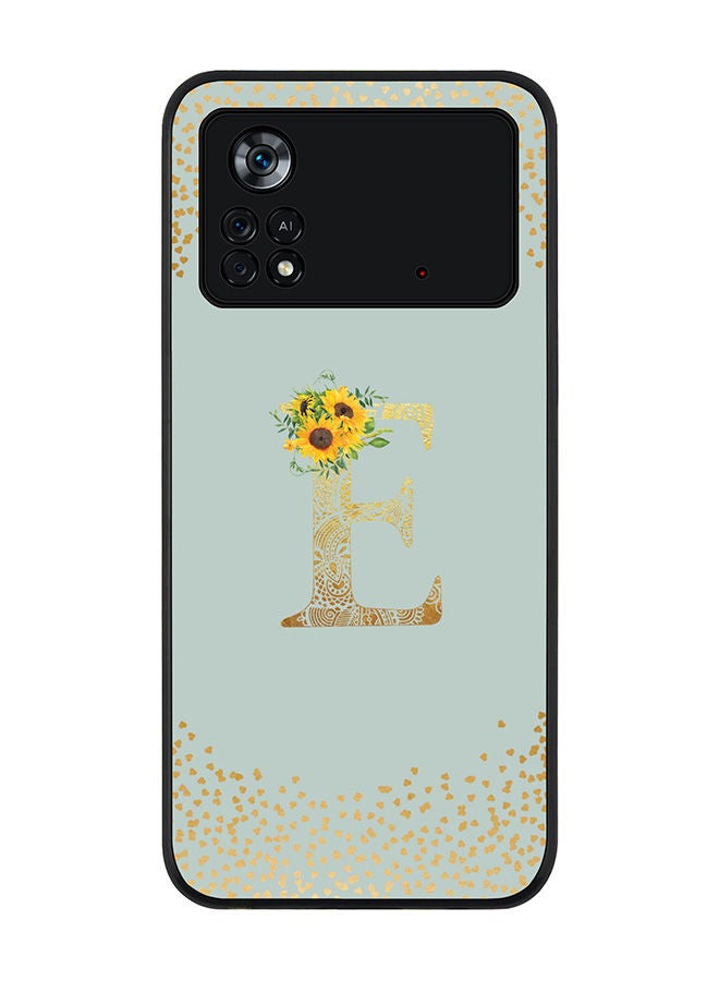 Stylizedd Rugged Black edge case for Poco M4 Pro 4G Slim fit Soft Case Flexible Rubber Edges Anti Drop TPU Gel Thin Cover - Custom Monogram Initial Letter Floral Pattern Alphabet - E (Light Grey ) - Image 1