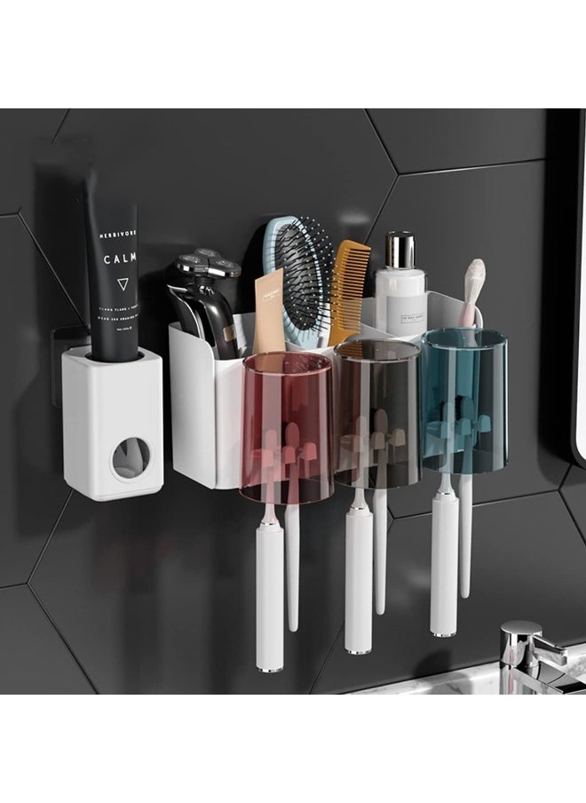 IBAMA 3 Cups Wall Mounted Toothbrush Holder Set, Bathroom Toothbrush Holder with 3 Classification Storage Compartments -Automatic Toothpaste Squeezer Storage Rack Bathroom Accessories Set - pzsku/ZD57E0E43BBEBD4115FE9Z/45/_/1738147052/55e80916-4d30-40f4-94cf-afe29e524d4a