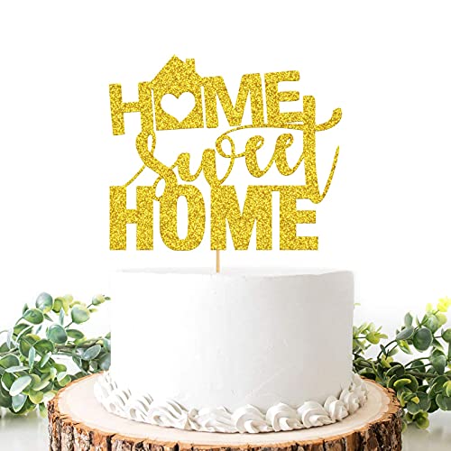 Festiko®Gold Glitter Home Sweet Home Cake Topper, New House, Welcome Back, Welcome Home Sign, Home Party Decorations Supplies - Image 1
