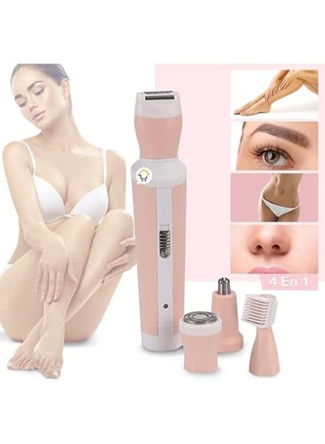 مجموعة ماكينة حلاقة 4 في 1 للنساء، مزيل شعر الجسم، اداة تشذيب الانف والحواجب، ماكينة حلاقة الجلد - Image 1