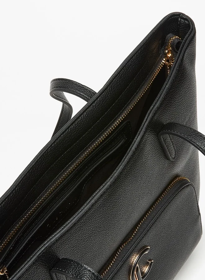 Le Confort Le Confort Solid Tote Bag with Front Pocket and Zip Closure