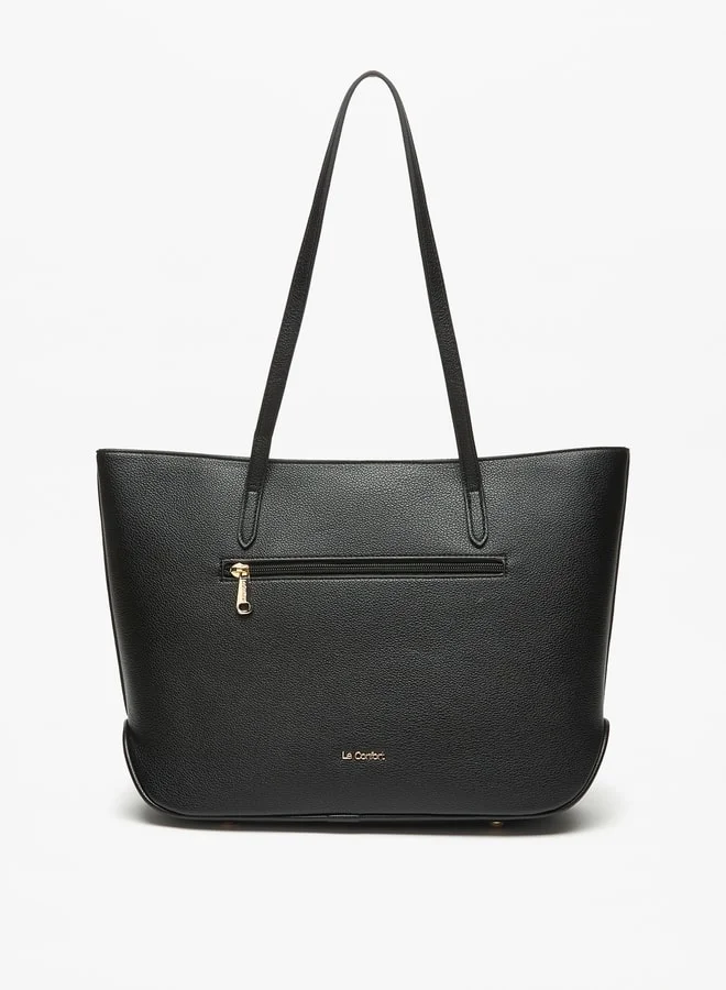Le Confort Le Confort Solid Tote Bag with Front Pocket and Zip Closure