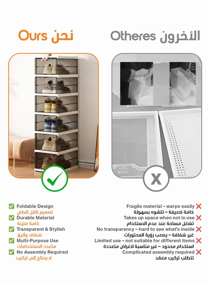 YAH Creation - 6-Level YAH Foldable Storage Organizer – Transparent Gray, Stackable & Movable, No Assembly Required, Durable Space-Saving Solution for Shoes, Clothes, Pantry, Accessories, Toys, Books & More. - Image 1