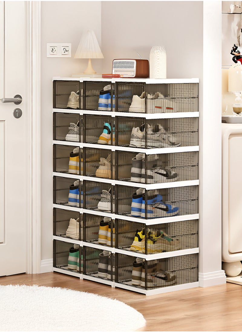 YAH Creation - 6-Level YAH Foldable Storage Organizer – Transparent Gray, Stackable & Movable, No Assembly Required, Durable Space-Saving Solution for Shoes, Clothes, Pantry, Accessories, Toys, Books & More. - Image 1
