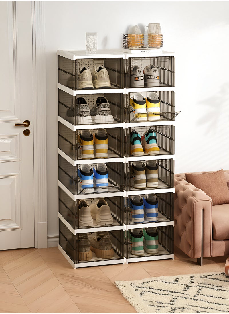 YAH Creation - 6-Level YAH Foldable Storage Organizer – Transparent Gray, Stackable & Movable, No Assembly Required, Durable Space-Saving Solution for Shoes, Clothes, Pantry, Accessories, Toys, Books & More. - Image 1