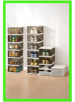 6-Level YAH Foldable Storage Organizer – Transparent Gray, Stackable & Movable, No Assembly Required, Durable Space-Saving Solution for Shoes, Clothes, Pantry, Accessories, Toys, Books & More.