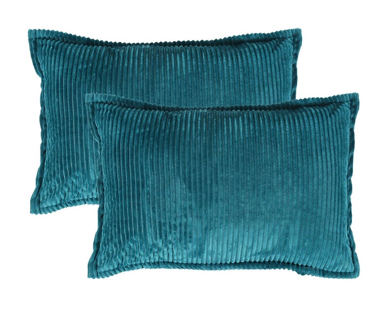 RD TREND® Presents Velvet 250 GSM Self Stripe Pillow Cover Set of 2 with Zipper, Size -18" x 28" Inches (45x71 Cm) (Crash Blue) - Image 1