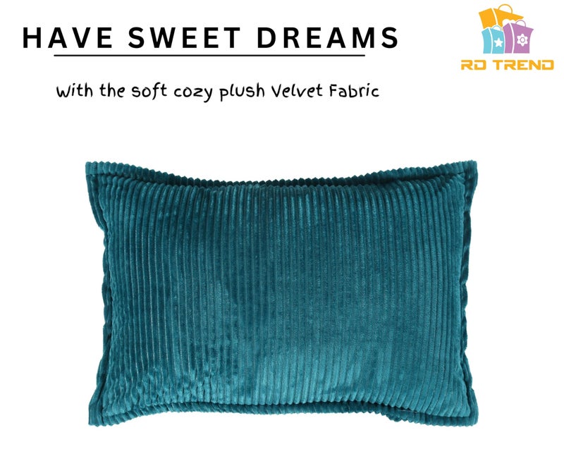 RD TREND® Presents Velvet 250 GSM Self Stripe Pillow Cover Set of 2 with Zipper, Size -18" x 28" Inches (45x71 Cm) (Crash Blue) - Image 5