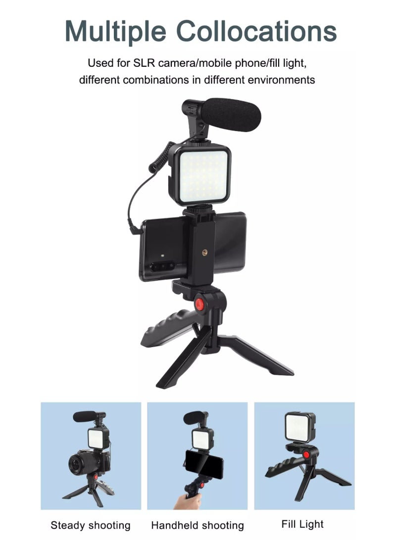 AY-49 Video Vlogger Kits Microphone LED Fill Light Mini Tripod for Phone Vlog Video Recording Condenser - Image 4