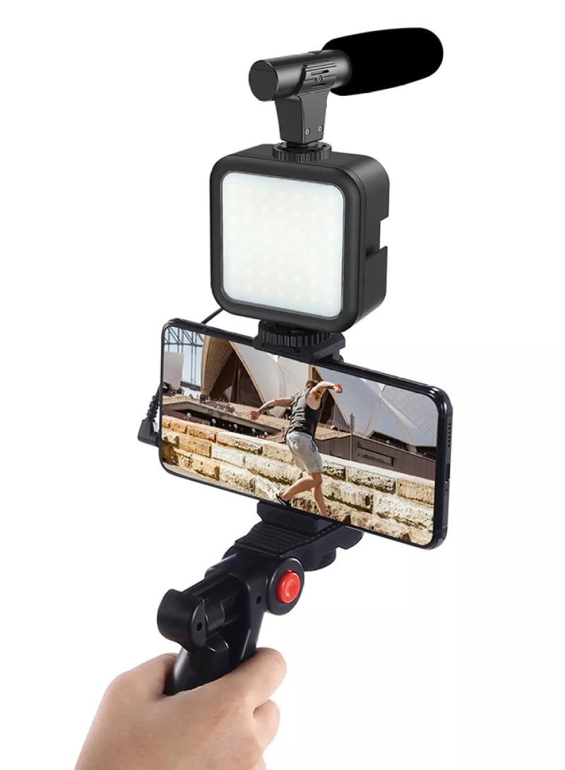 AY-49 Video Vlogger Kits Microphone LED Fill Light Mini Tripod for Phone Vlog Video Recording Condenser - Image 1