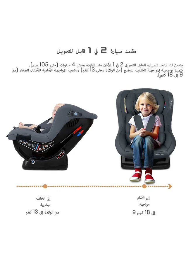 neobreez NESTII Infant/Baby/Kids/Toddler Travel 2 In 1 Convertible Car Seat, ECER44, Reducer & Wedge, Forward Facing&Rear Facing,  Slip Stopper, Injection Mold, 4 Level Recline, 0-4Yrs, 18Kg, Group 0+/1, 5 Point Harness