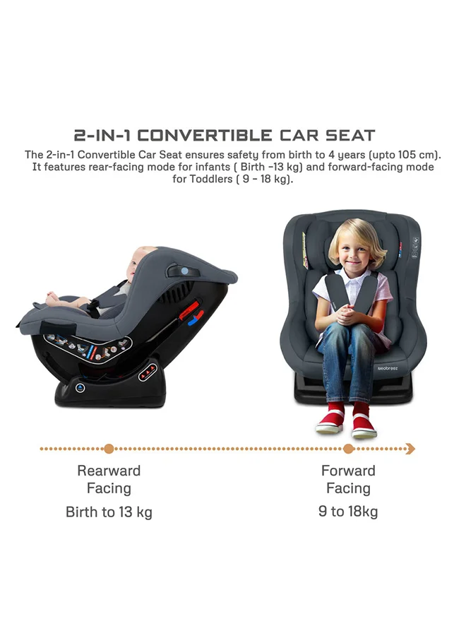 neobreez NESTII Infant/Baby/Kids/Toddler Travel 2 In 1 Convertible Car Seat, ECER44, Reducer & Wedge, Forward Facing&Rear Facing,  Slip Stopper, Injection Mold, 4 Level Recline, 0-4Yrs, 18Kg, Group 0+/1, 5 Point Harness