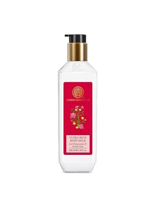 Forest Essentials Ultra-Rich Body Milk Iced Pomegranate & Kerala Lime | Ayurvedic Nourishing Body Lotion to Replenish Skin Moisture and Leave it Smooth & Scented - Image 1