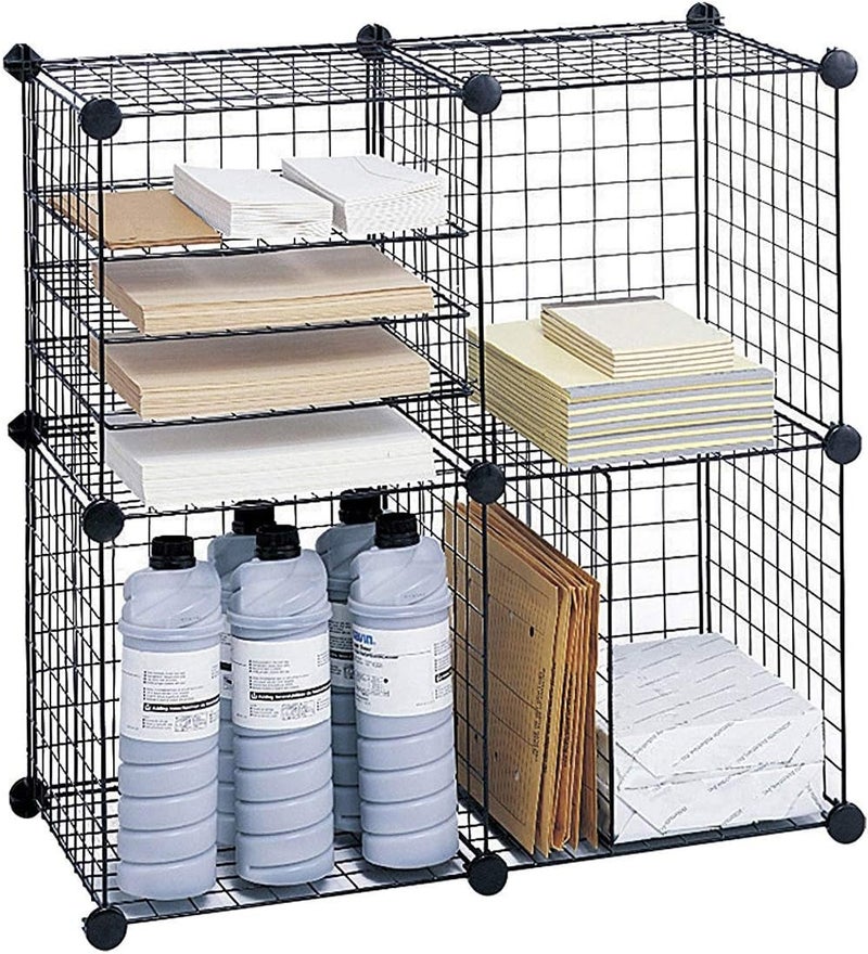 4-Cube DIY Wire Grid Bookcase, Multi Use Modular Storage Shelving Rack, Open Organizer Cabinet for Books, Toys, Clothes, Tools - Image 1