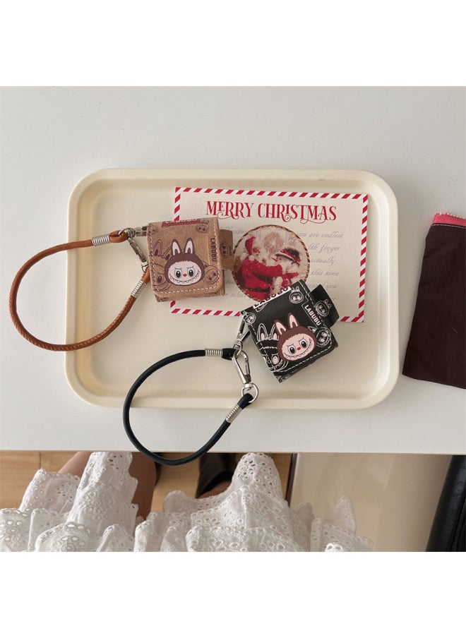 Generic - Cartoon Leather Labu AirpodsPro2 Generation Applicable To 1/2/3/4 Generation For Apple Wireless Bluetooth Headset Case-Color:Black Leather Cloth Earphone Cover + Lanyard-Applicable Models:Airpods Pro - Image 1