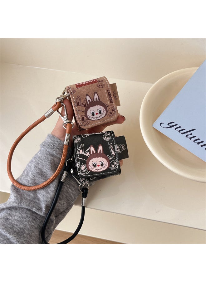 Generic - Cartoon Leather Labu AirpodsPro2 Generation Applicable To 1/2/3/4 Generation For Apple Wireless Bluetooth Headset Case-Color:Black Leather Cloth Earphone Cover + Lanyard-Applicable Models:Airpods Pro - Image 1