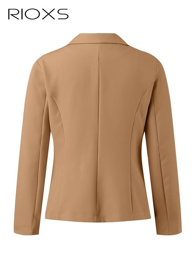 RIOXS Womens Blazers, Business Casual Blazers for Ladies, Long Sleeve Notch Lapel Trendy Work Office Blazer Jackets Outerwear with Pockets, Spring Fall Suit for Commuting Meeting Daily Wearing, Beige - Image 4