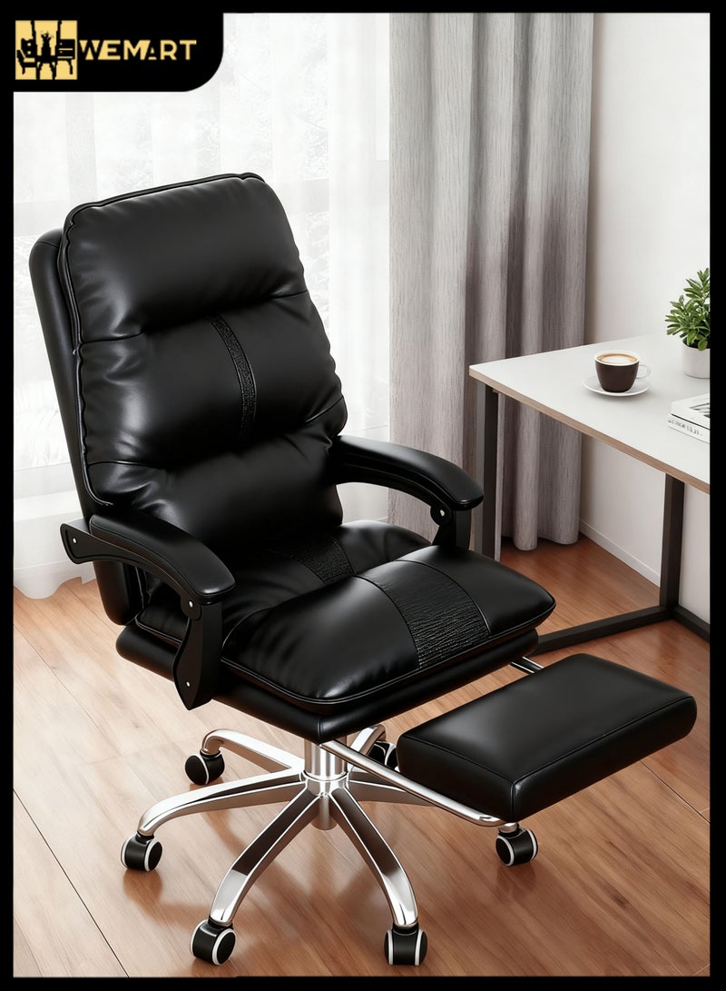 ويمارت كرسي مكتب كرسيكرسي،مكاتب وكراسي تنفيذية،مكتب وكرسي كمبيوتر مريحان،كرسي جلدي قابل للتنفس،كرسي كمبيوتر دوار مع مسند للساقين للمنزل والمكتب،أسود - Image 1