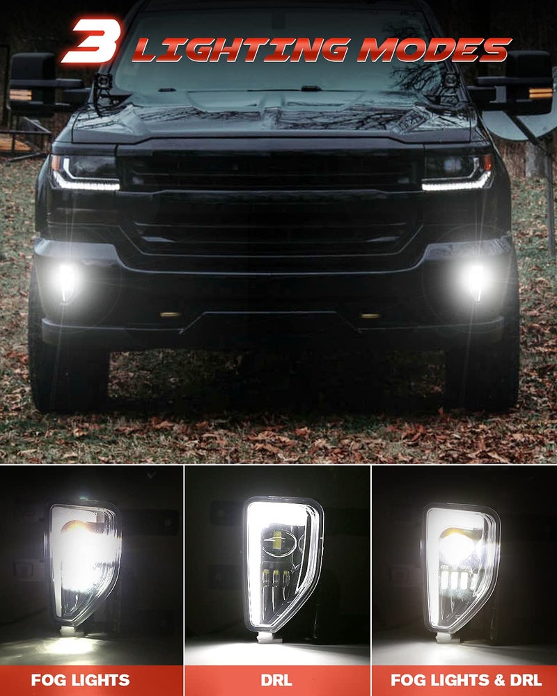 4X4FLSTC LED Fog Lights Assembly Compatible with 2016 2017 2018 Chevy Silverado 1500 models DOT Bumper Driving Lights Fog Lamps Replacement with DRL Halo Black - Image 3