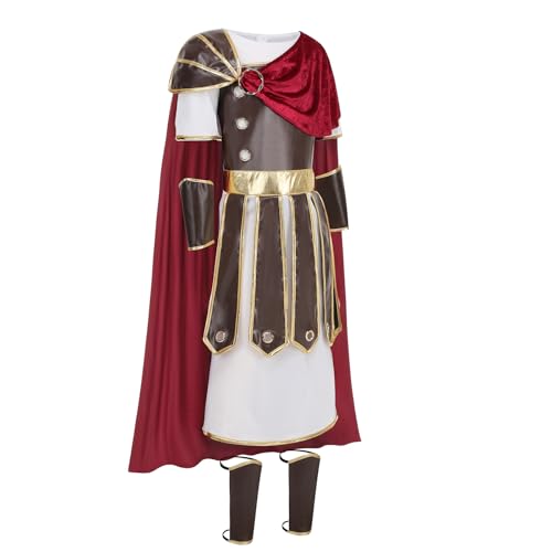 HAPNBCELE Roman Soldier Costume Kids Boys Knight Viking Gladiator Medieval Renaissance Dress up Halloween Party Role Play (White-brown, 10-11 Years) - Image 2