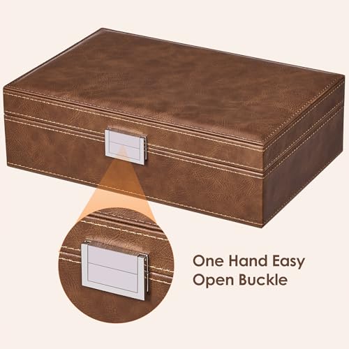 BEWISHOME Mens Jewelry Box, Jewelry Box for Men Women, Jewelry Organizer Box with 4 Watch Storage Case and Removable Tray, 2 Layer Jewelry Storage Case for Necklace Earring Ring Bracelet, Brown SSH07Z - Image 4