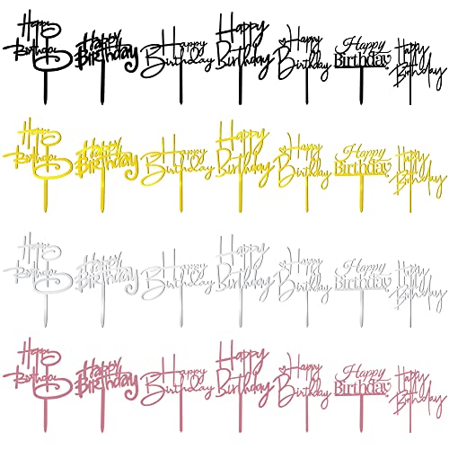 RASSLISA 28PCS Acrylic Happy Birthday Cake Topper Birthday Cupcake Topper Cake Pick Decorations for Birthday Party Cake Desserts Pastries 4 Colors 7 Styles - Image 1