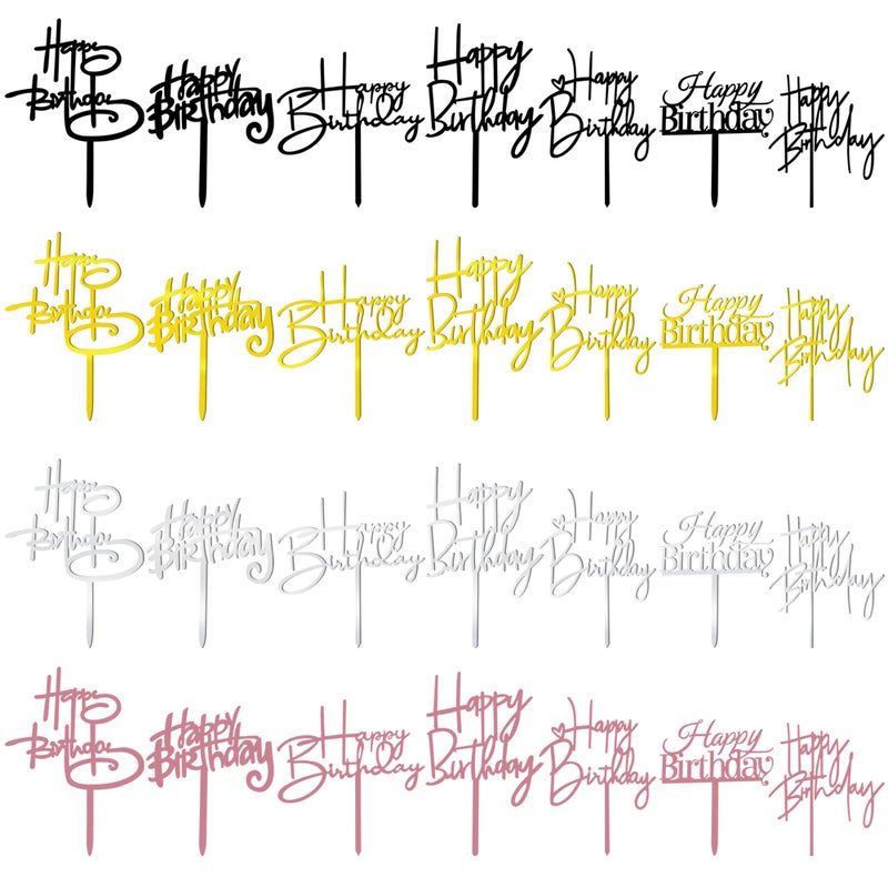 RASSLISA 28PCS Acrylic Happy Birthday Cake Topper Birthday Cupcake Topper Cake Pick Decorations for Birthday Party Cake Desserts Pastries 4 Colors 7 Styles - Image 3