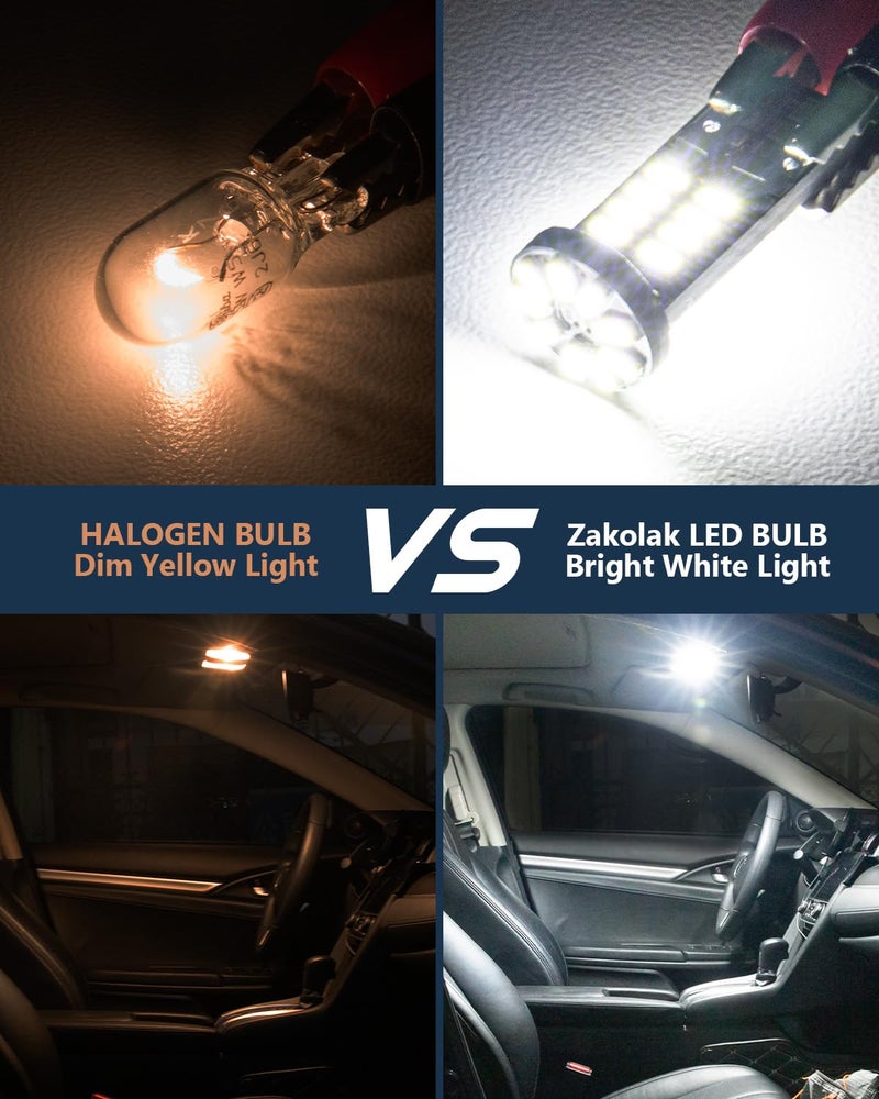 Zakolak 10Pcs 194 T10 168 W5W 2825 LED Bulb, Super Bright LED Car Interior Dome Map Camper RV License Plate Light Bulbs, Upgraded 25-SMD 3014 Chipsets 12V 400LM 6500K Xenon White - Image 2