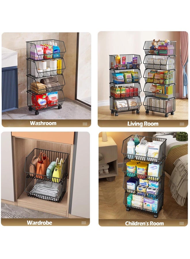 Storage Rack, Kitchen Storage & Organisation Unit, Kitchen Vegetable Fruit Basket Trolley,Storage Rack With Wheels, Carbon Steel Black - Image 3