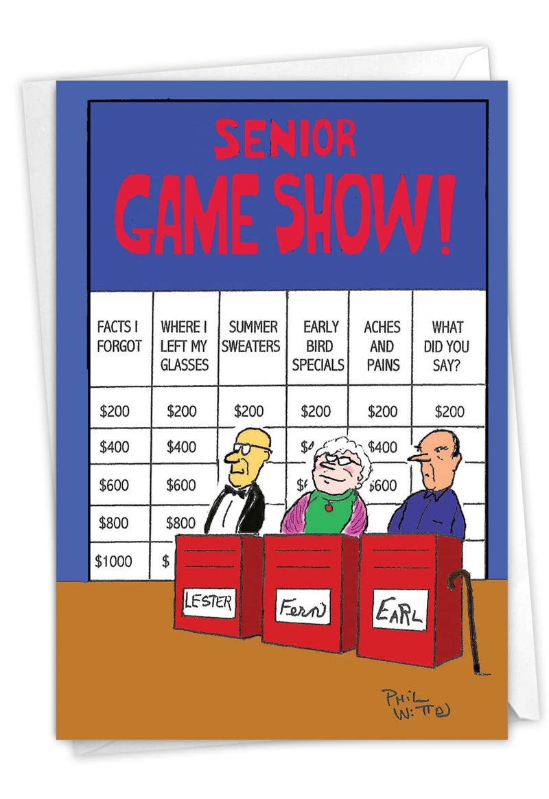 NobleWorks - 1 Funny Happy Birthday Greeting Card â€“ Old Age Humor Notecard for Men, Women, Dad, Uncle, Brother or Friend - Senior Game Show 6291Z - Image 1