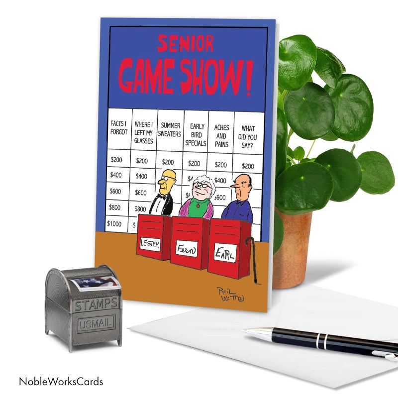 NobleWorks - 1 Funny Happy Birthday Greeting Card â€“ Old Age Humor Notecard for Men, Women, Dad, Uncle, Brother or Friend - Senior Game Show 6291Z - Image 3
