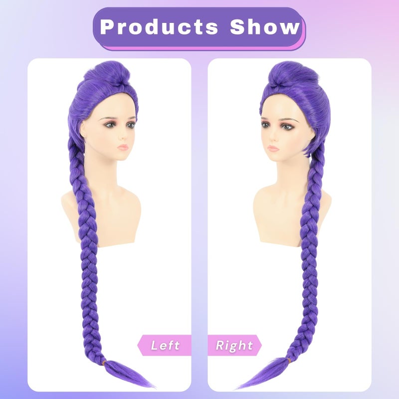 morvally Womens 47 Inches Purple Long Braided Ponytail Wig - Anime Cosplay Wigs for Women Halloween Costume Party (Purple, Adults) - Image 3