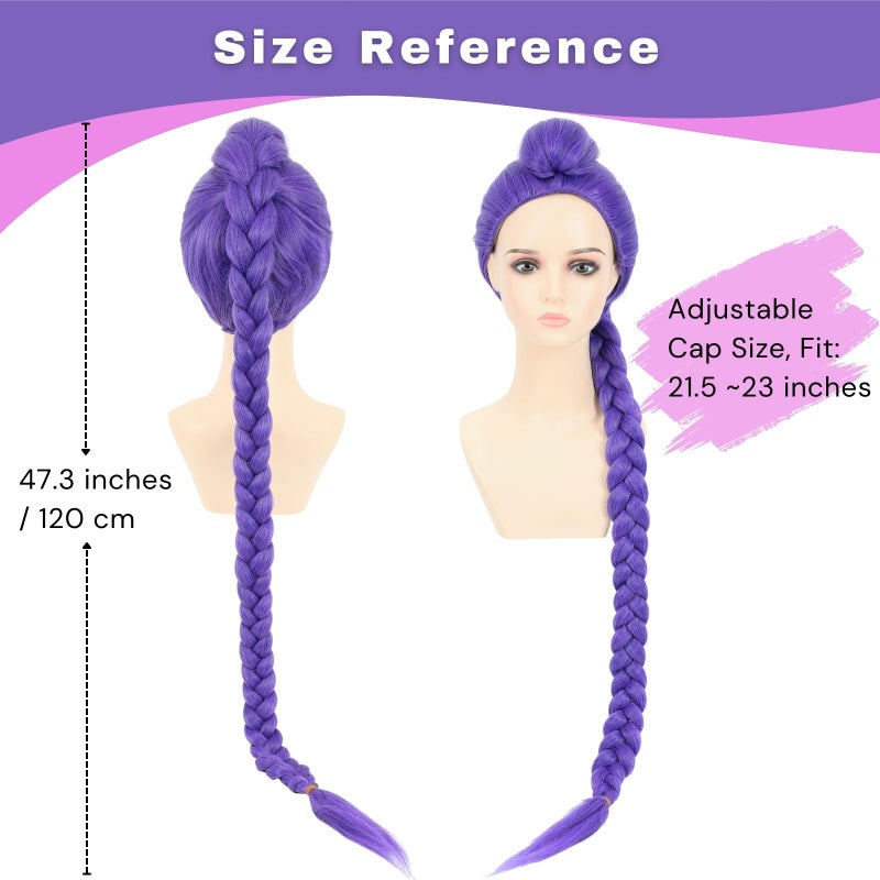morvally Womens 47 Inches Purple Long Braided Ponytail Wig - Anime Cosplay Wigs for Women Halloween Costume Party (Purple, Adults) - Image 2