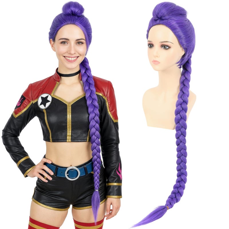 morvally Womens 47 Inches Purple Long Braided Ponytail Wig - Anime Cosplay Wigs for Women Halloween Costume Party (Purple, Adults) - Image 1